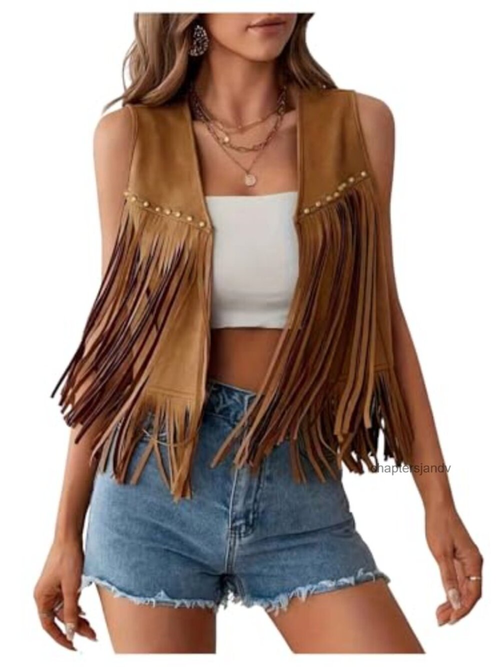 Faux Suede Fringe Vest Sleeveless Cropped Western Cowgirl Rodeo
